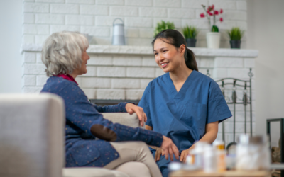 Caregiver helping a senior with daily tasks